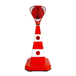 Solar Kırmızı Üçgen Flaşörlü Ultra Kedi Gözlü Ağırlıklı Trafik Koni Seti Trafik Dubası