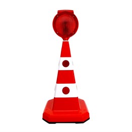 Solar Kırmızı Yuvarlak Flaşörlü Ultra Kedi Gözlü Trafik Koni Seti Trafik Dubası