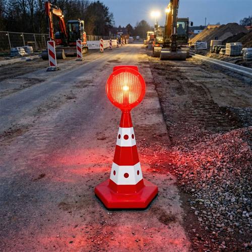 Solar Yuvarlak Flaşörlü Kırmızı Klasik Kedi Gözlü Ağırlıklı Koni Seti Trafik Dubası
