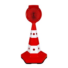 Solar Yuvarlak Flaşörlü Kırmızı Klasik Kedi Gözlü Ağırlıklı Koni Seti Trafik Dubası