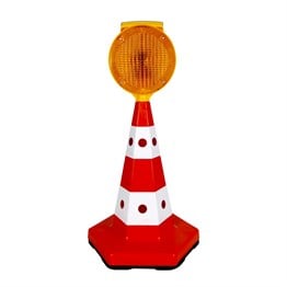 Cat Eyed Weighted Classic Traffic Cone with Solar Yellow Round Flasher