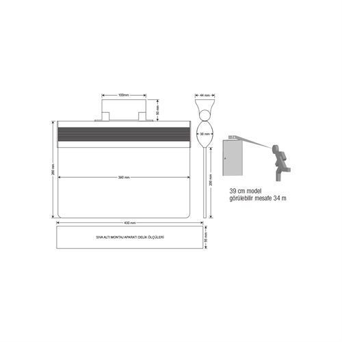 Çiftyüz Acil Çıkış Yönlendirme Armatürü O Seri 38 x 390 x 260 mm