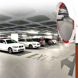 Traffic Safety Mirror 60 cm Red-White  and 2.5 m Galvanized Pole with Flange