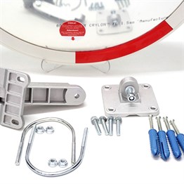 Trafik Güvenlik Aynası 80 cm Kırmızı-Beyaz ve 2.5 m Galvaniz Flanşlı Direk Set