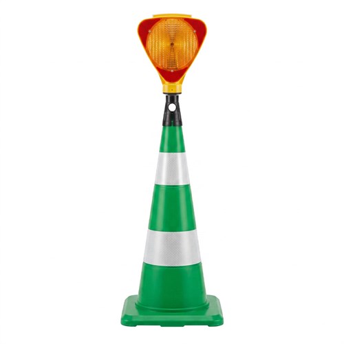 Üçgen Solar Sarı Flaşörlü 75 cm Yeşil Trafik Konisi Seti