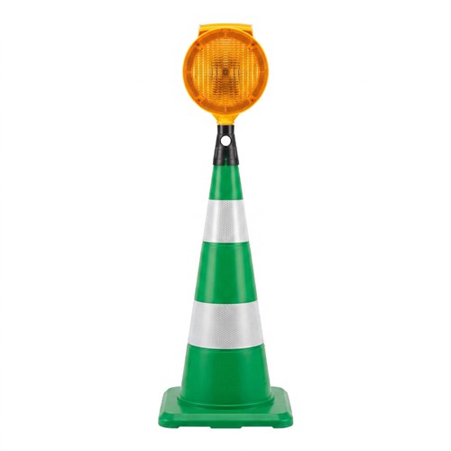 Yuvarlak Solar Sarı Flaşörlü 75 cm Yeşil Trafik Konisi Seti