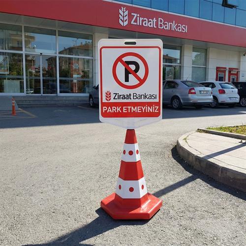 Ziraat Bankası Park Etmeyiniz Logo Çift Taraf Baskı Kedi Gözlü Ağırlıklı Koni Seti Trafik Dubası