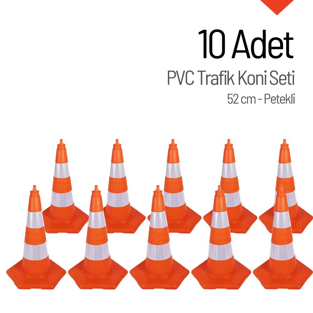 10 Adet PVC Trafik Konisi 52 cm Trafik Dubası