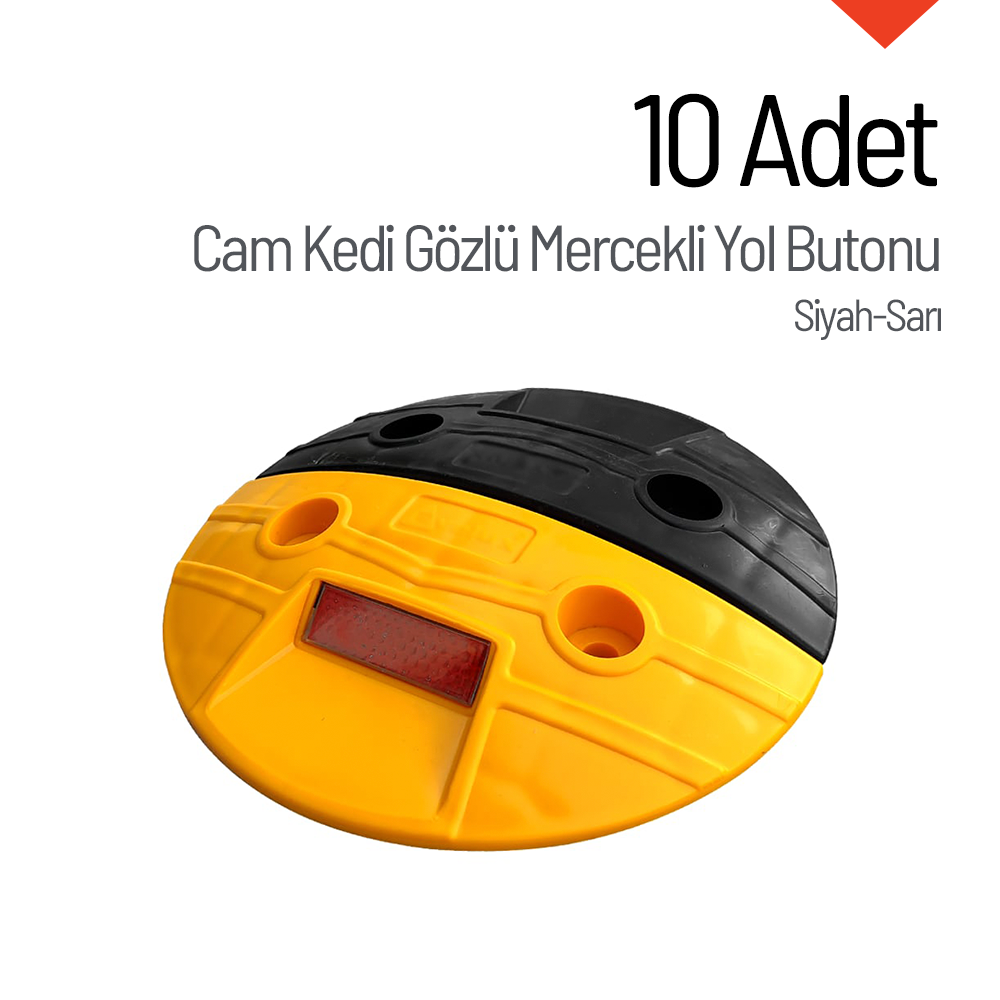 10'lu Cam Kedi Gözlü Mercekli Yol Butonu Seti Siyah-SarıPlastik Yol Butonu