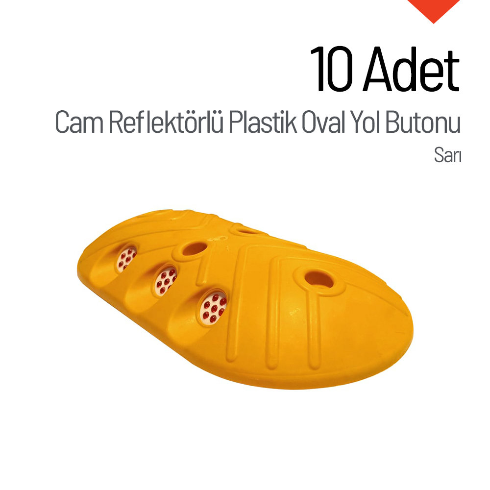 10'lu Cam Reflektörlü Plastik Oval Yol Butonu SetiPlastik Yol Butonu