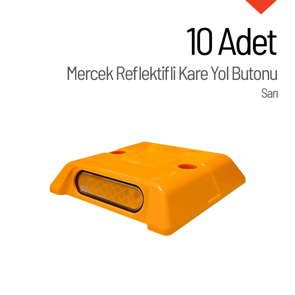 10'lu Mercek Reflektifli Kare Yol Butonu Seti SarıPlastik Yol Butonu