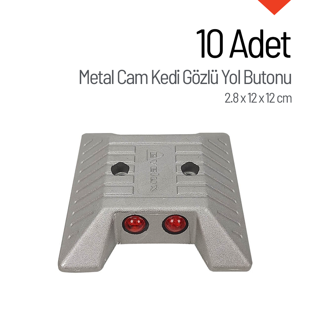 10'lu Metal Cam Kedi Gözü Yol Butonu Seti 2.8 x 12 x 12 cmMetal Yol Butonu