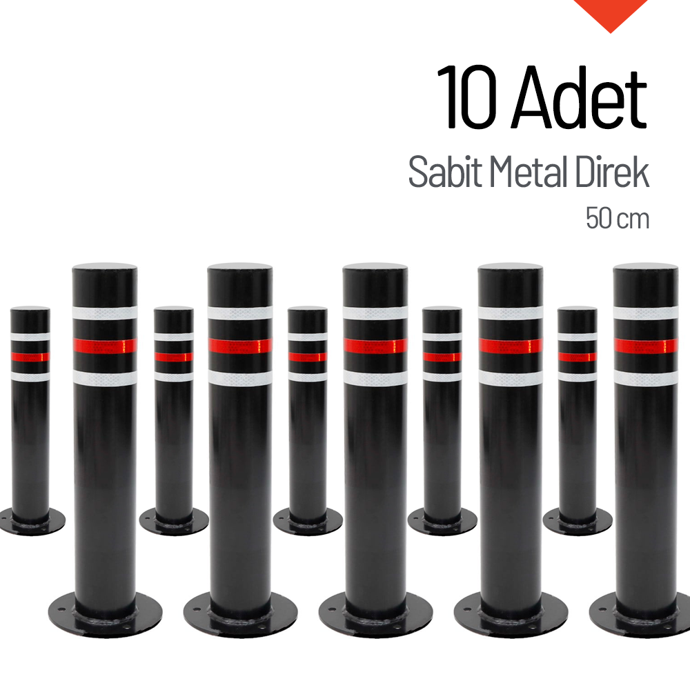 10'lu Sabit Metal Direk Seti Siyah, Metal Duba 50 cmMetal Delinatör