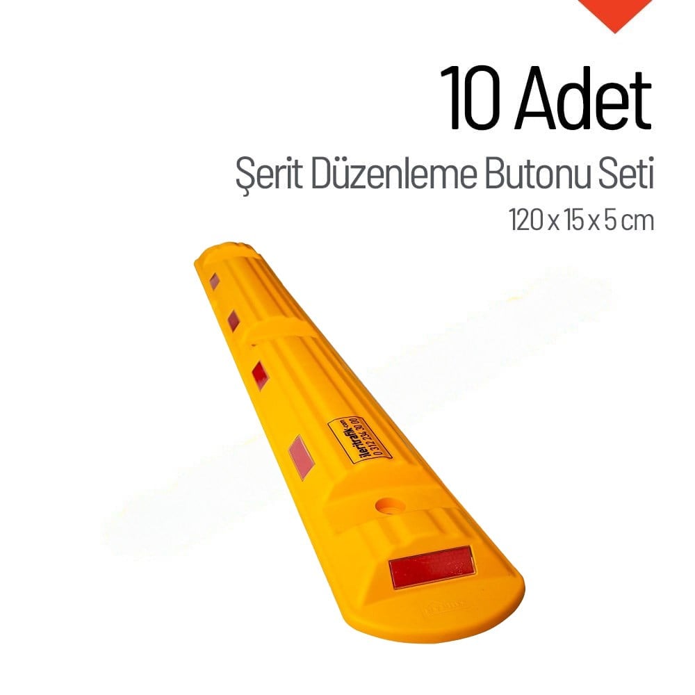 10`lu Şerit Düzenleme Butonu 120x15x5 cm, Otopark Araç Park Yeri AyırıcıPlastik Şerit Düzenleme