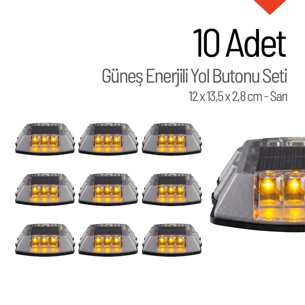 10'lu Set Sarı Solar Çakar Yol Butonu, Poliüretan TabanSolar Yol Butonu