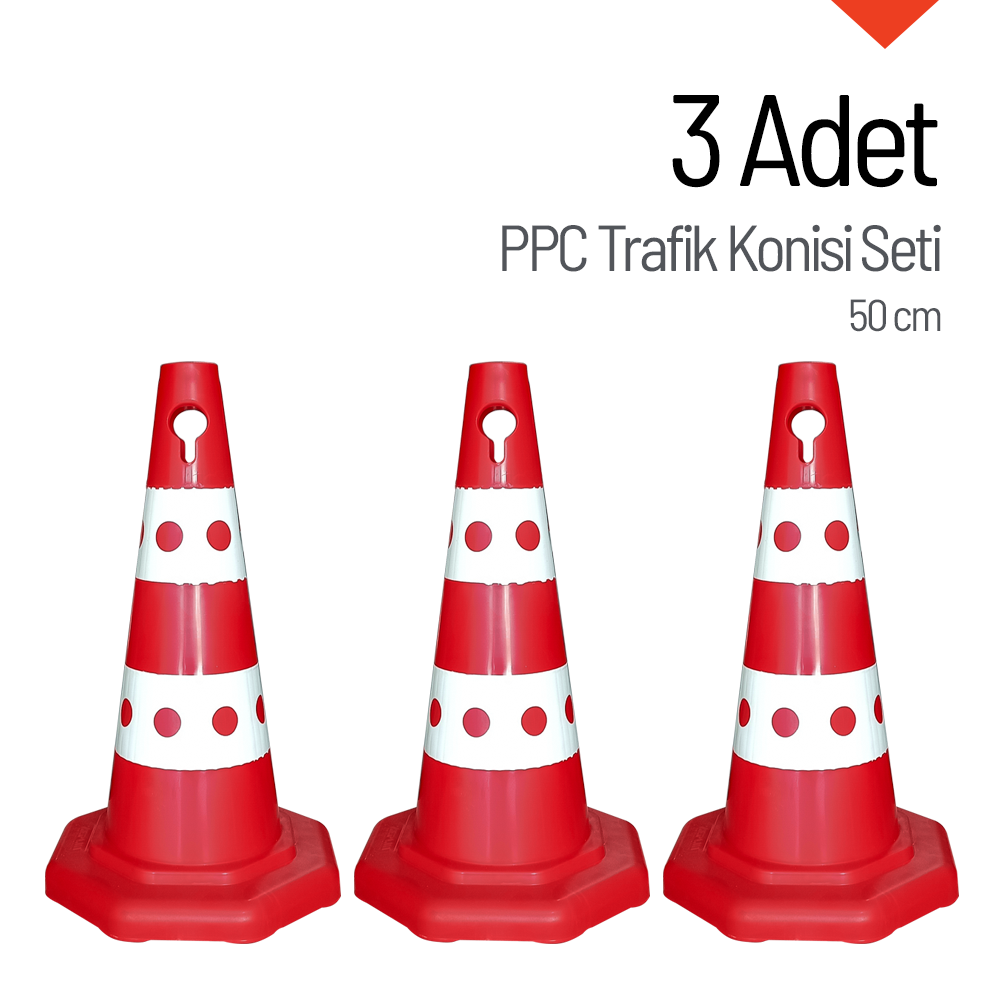 3 Adet PPC Trafik Konisi 50 cm Trafik Dubası SetiTrafik Konisi PPC 50-60-75 cm