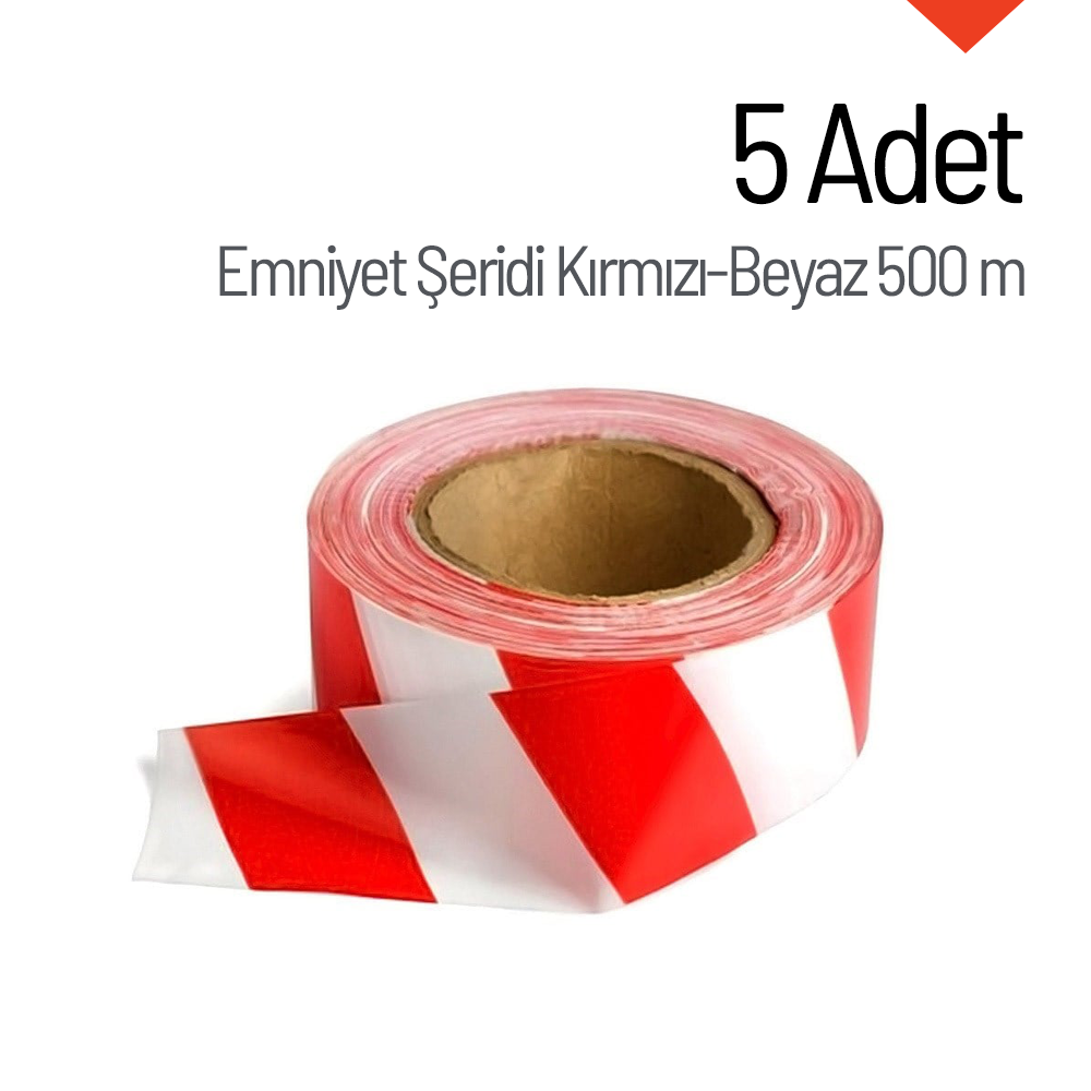 5 Adet Emniyet Şeridi Kırmızı-Beyaz 500 mt, İkaz Bandı, Güvenlik ŞeridiEmniyet Şeridi