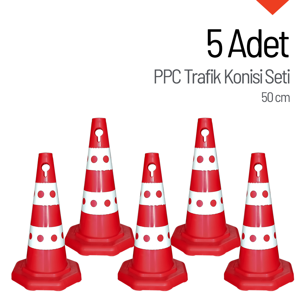 5 Adet PPC Trafik Konisi 50 cm Trafik Dubası SetiTrafik Konisi PPC 50-60-75 cm