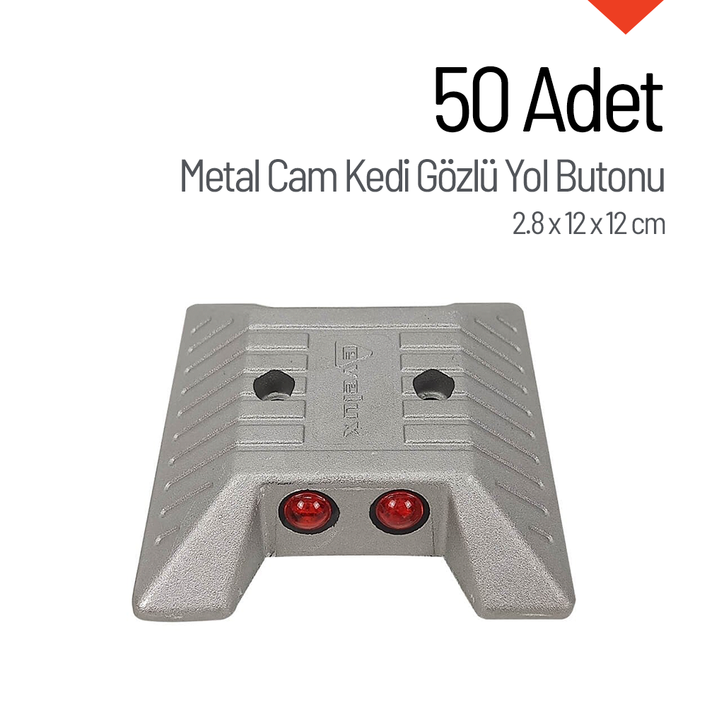 50'li Metal Cam Kedi Gözü Yol Butonu Seti 2.8 x 12 x 12 cmMetal Yol Butonu