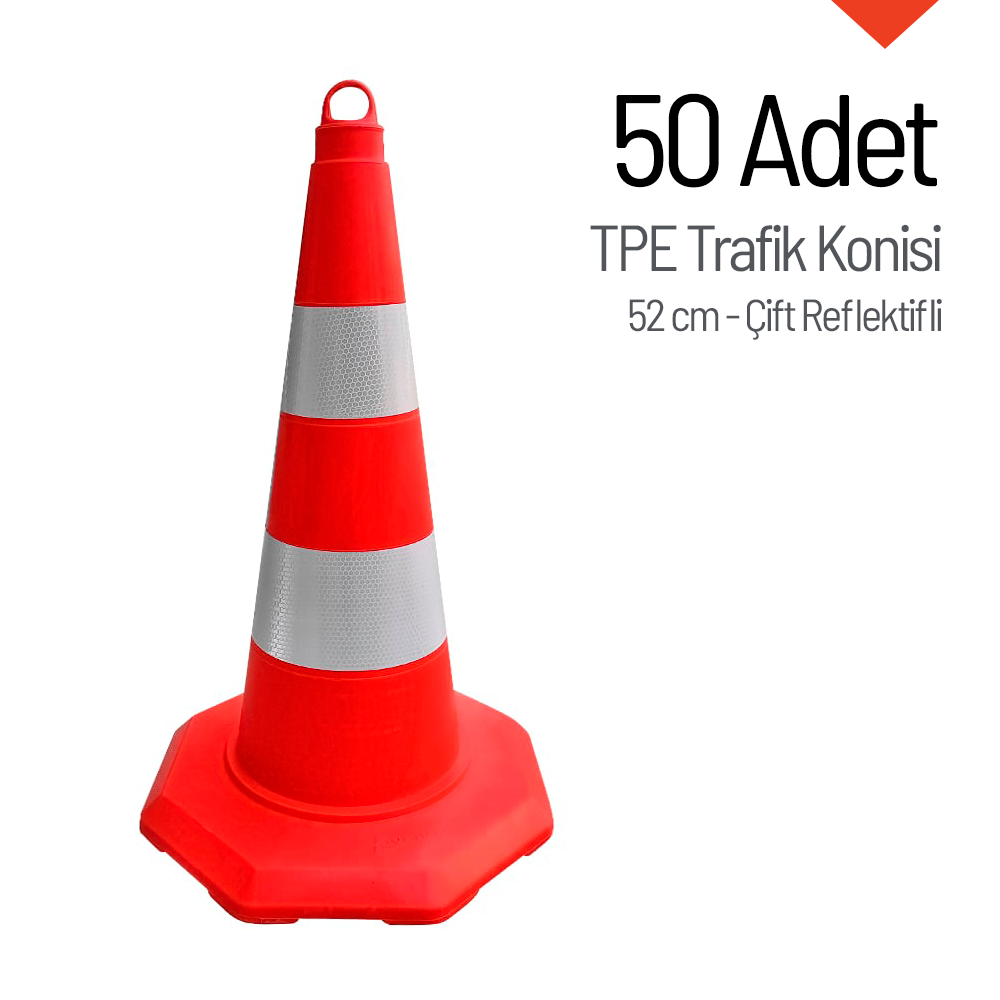 50'li TPE Trafik Konisi Seti 52 cm Çift Reflektifli Trafik DubasıTrafik Konisi PVC 50 cm