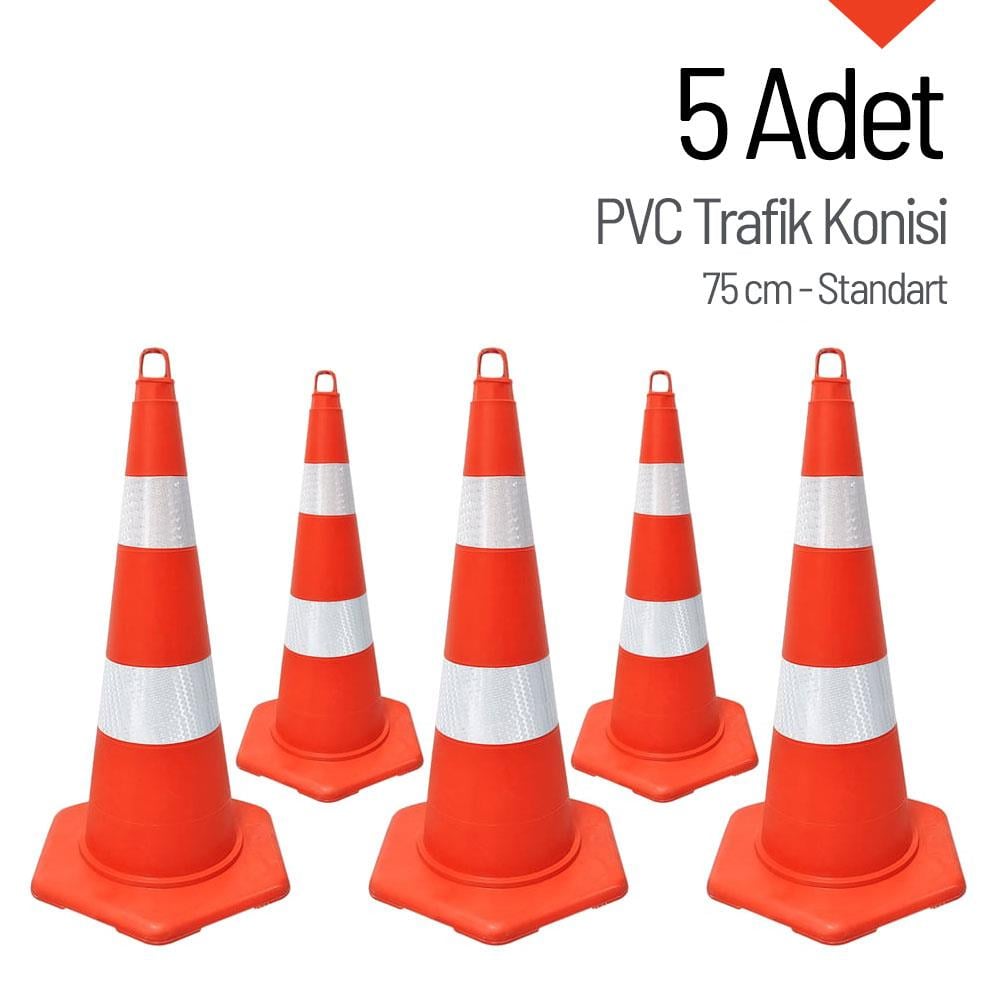 5'li PVC Trafik Konisi Seti 75 cm Trafik DubasıPVC Traffic Cones 75 cm