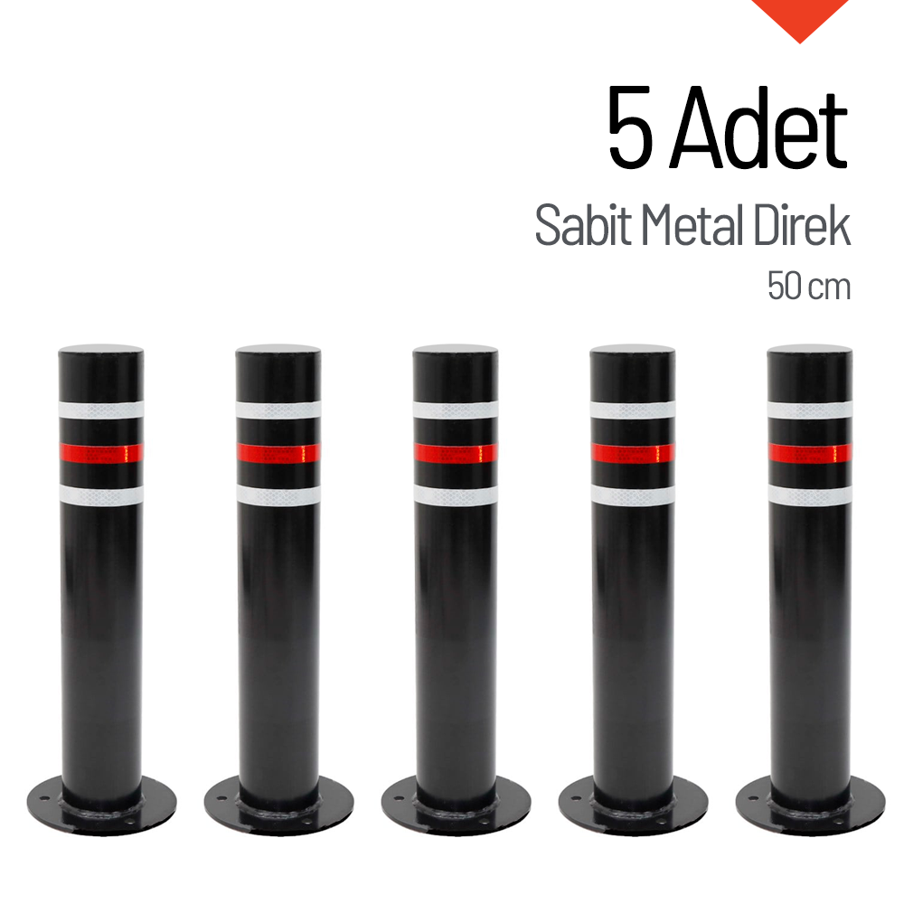 5'li Sabit Metal Direk Seti Siyah, Metal Duba 50 cmMetal Delinatör