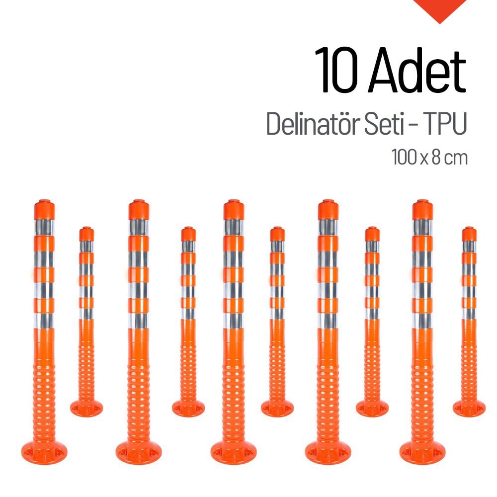 Delinatör 100 x 8 cm (TPU) 10 Adet, Esnek Trafik BariyeriDelinatörler