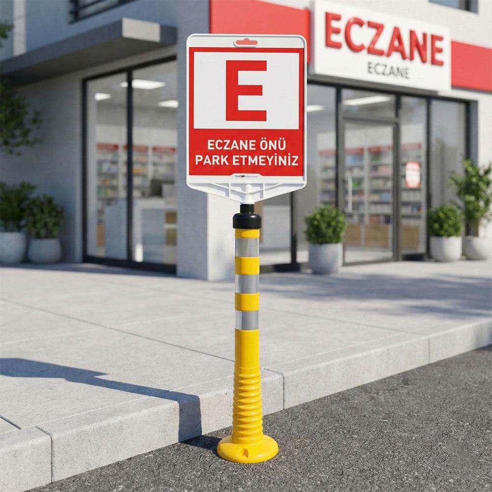 Eczane Önü Park Etmeyiniz Uyarı Levhalı Sarı Delinatör Seti
