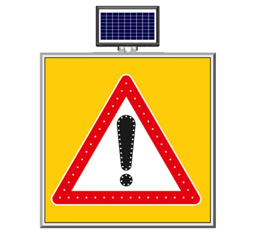 Solar LED ''Attention'' Sign 100 x 100 cm