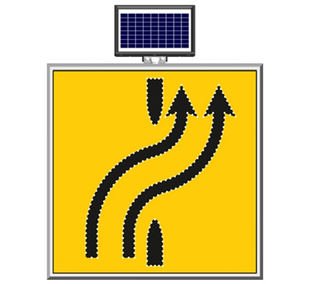 Solar Double Lane Reduction From Right To Left Sign 100 x 100 cm