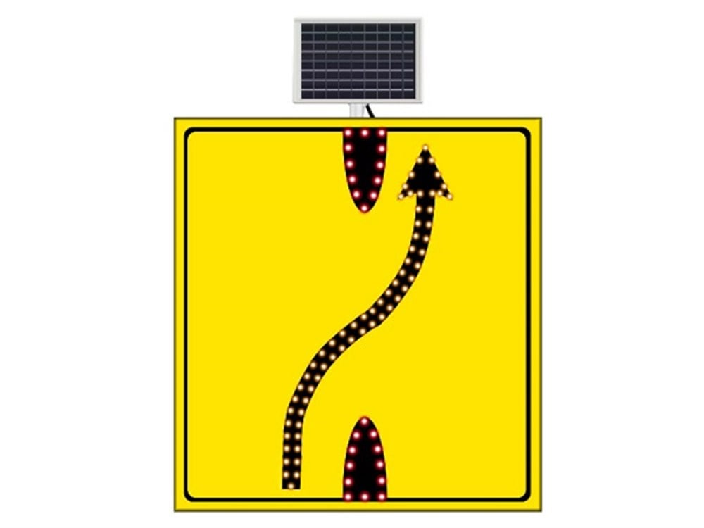 Solar ''Lane End Merge Left'' Sign 110 x 120 cm