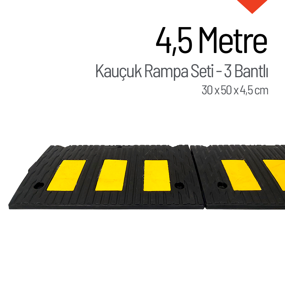 Kauçuk Rampa Set, Otopark Rampası, Kaldırım Rampası 30 x 50 x 4,5 cm - 3 Bantlı - 4,5 MetreKauçuk Rampa Setleri
