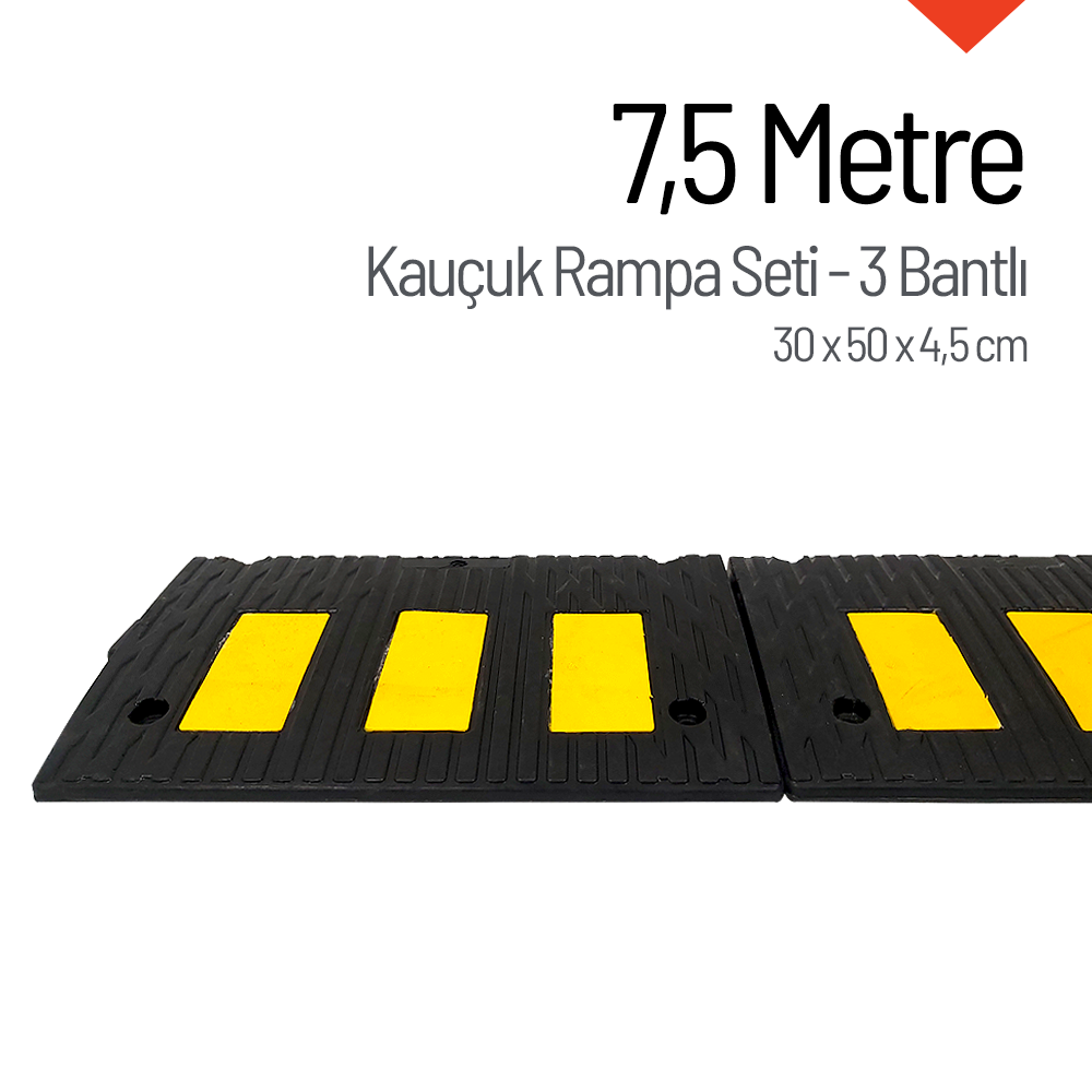 Kauçuk Rampa Set, Otopark Rampası, Kaldırım Rampası 30 x 50 x 4,5 cm - 3 Bantlı - 7,5 MetreKauçuk Rampa Setleri