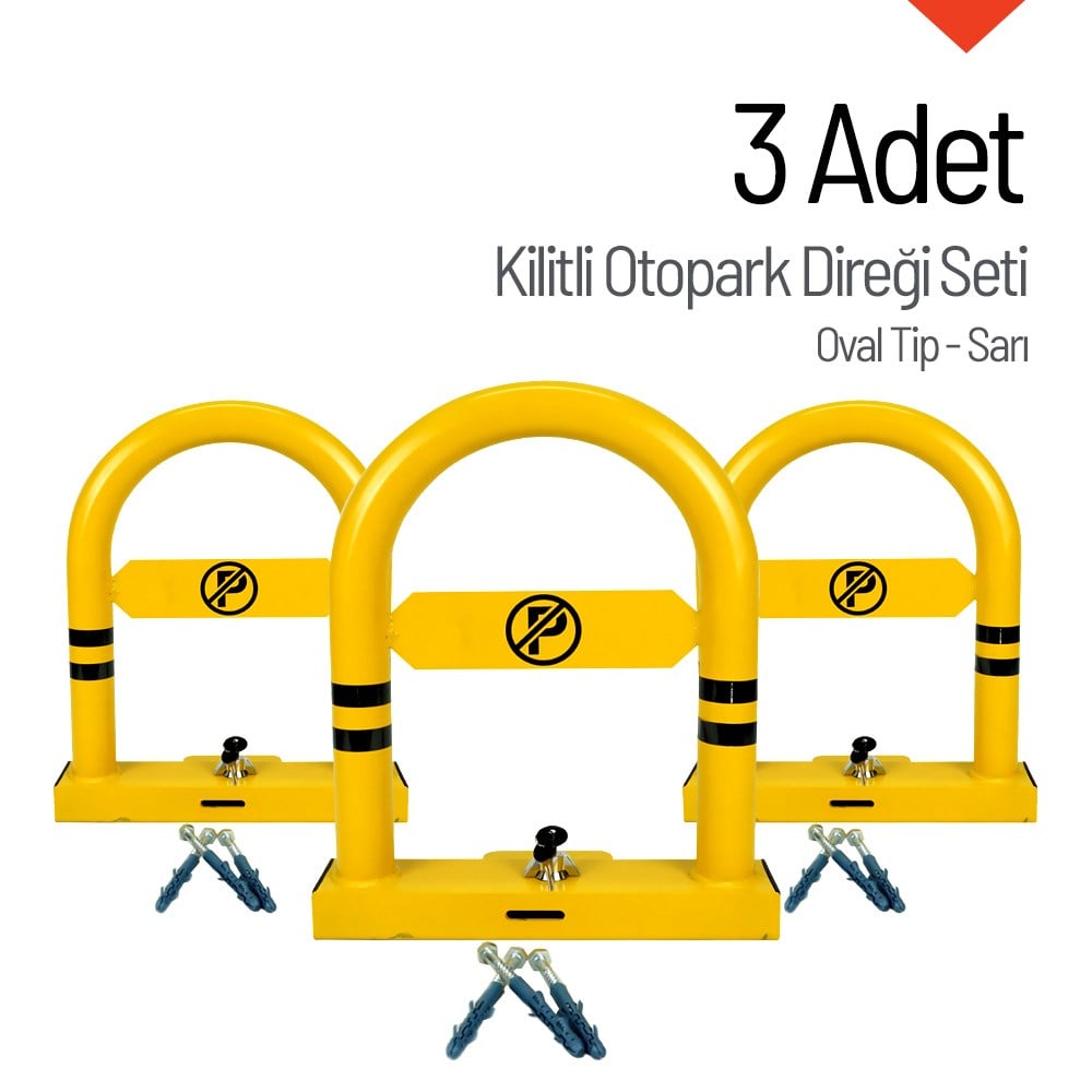 Kilitli Oto Park Direği Oval Tip 3 Adet İndirimli SetKilitli Park Direkleri