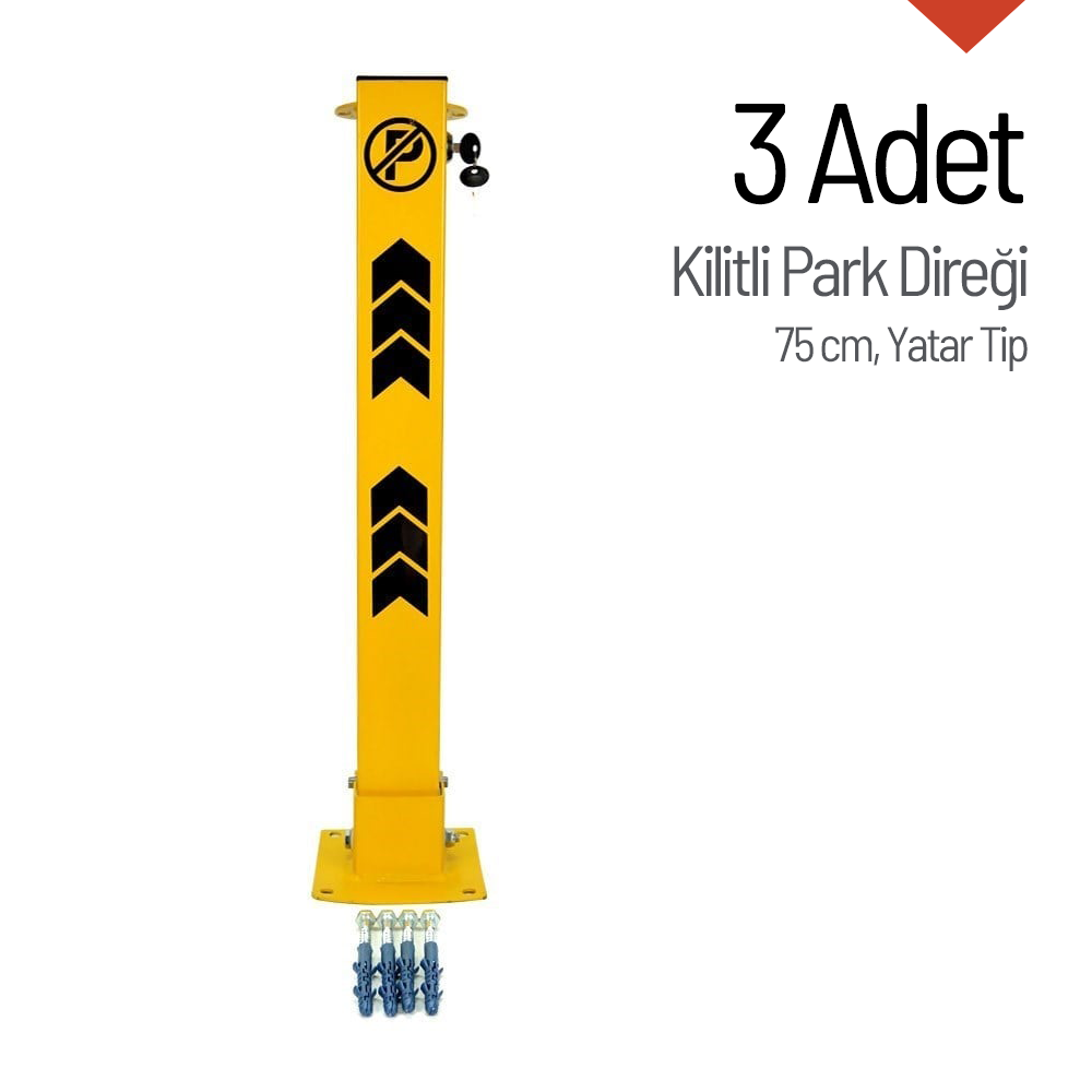 Kilitli Otopark Direği 75 cm, Yatar Tip Park Bariyeri 3 AdetKilitli Park Direkleri