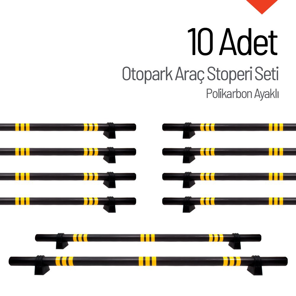 Oto Park Araç Stoperi Polikarbon Ayaklı 200x15cm 70mm 10 Adet İndirimli SetKilitli Park Direkleri