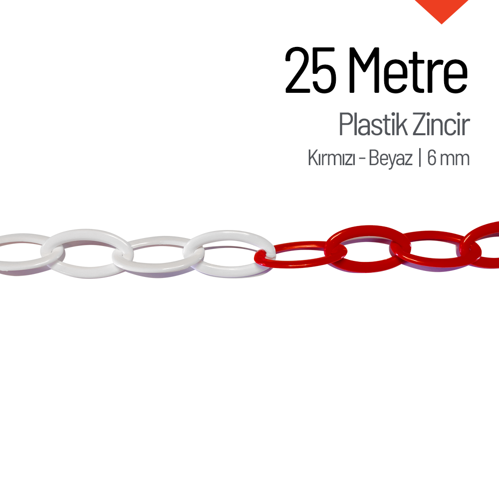 Plastik Zincir 6mm Kırmızı-Beyaz 25 mPlastik Zincir