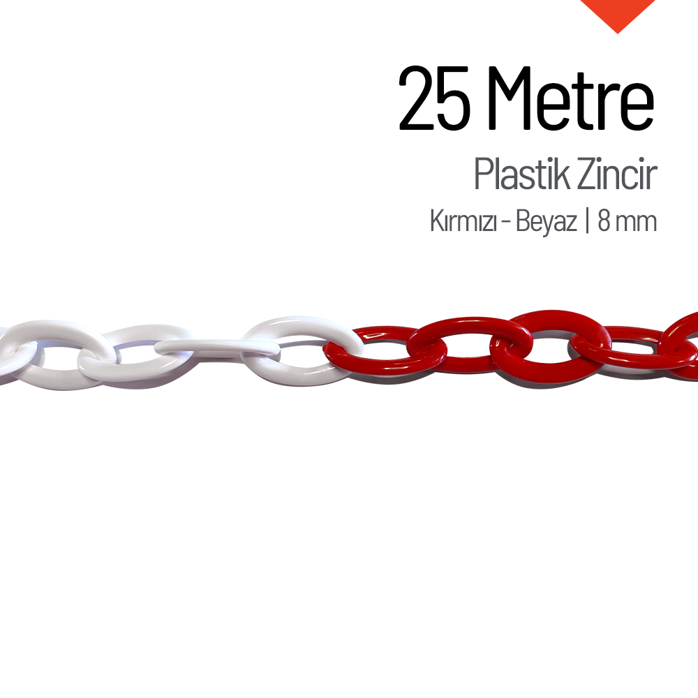 Plastik Zincir 8mm Kırmızı-Beyaz 25 mPlastik Zincir