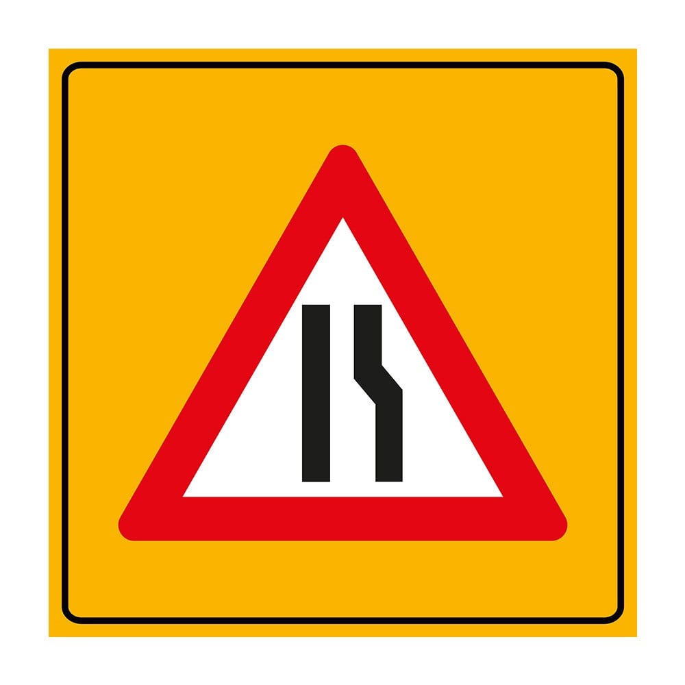 ''Road Narrows On Right'' Sign 90 x 90 cm T-4b