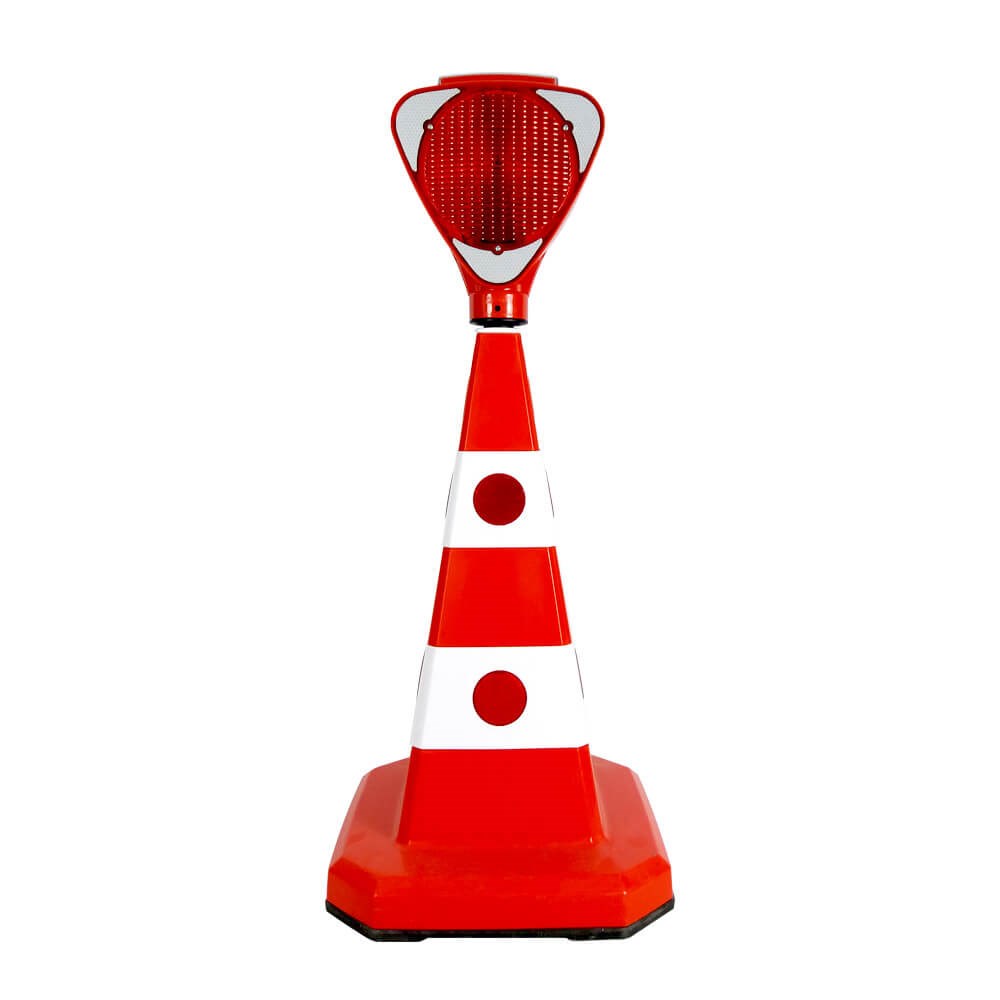 Solar Kırmızı Üçgen Flaşörlü Ultra Kedi Gözlü Ağırlıklı Trafik Koni Seti Trafik Dubası