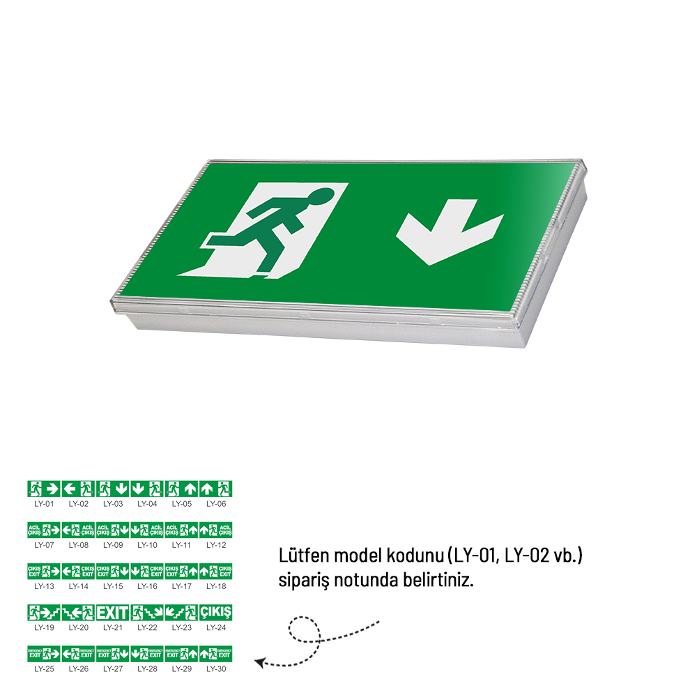 Tekyüz Acil Çıkış Yönlendirme Armatürü SL Seri 30 x 318 x 140 mmSıva Üstü