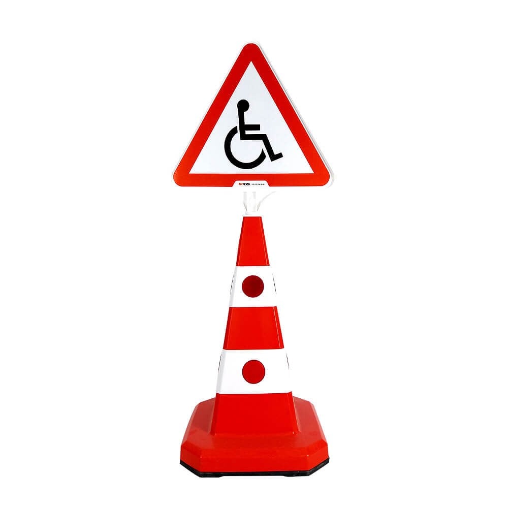 Üçgen Engelli Park Yeri Çift Taraf Baskılı Ultra Kedi Gözlü Ağırlıklı Trafik Koni Seti Trafik DubasıTrafik Konisi Setleri