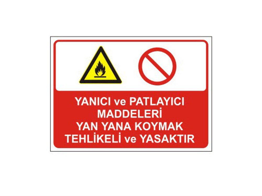 Yanıcı Ve Parlayıcı Maddeleri Yanyana Koymak Tehlikeli Ve Yasaktır Levhası