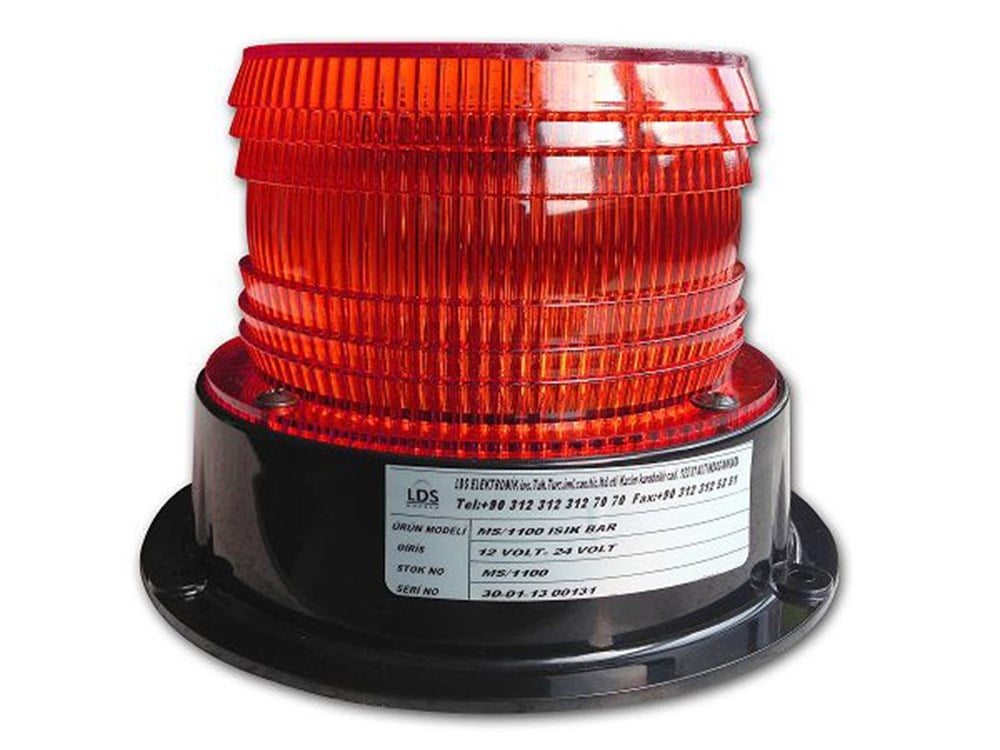 Silindirik İkaz Lambası MS-1100 Kırmızı 12 Power Ledli