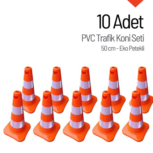 10 Adet PVC Trafik Konisi 50 cm EKO Trafik Dubası
