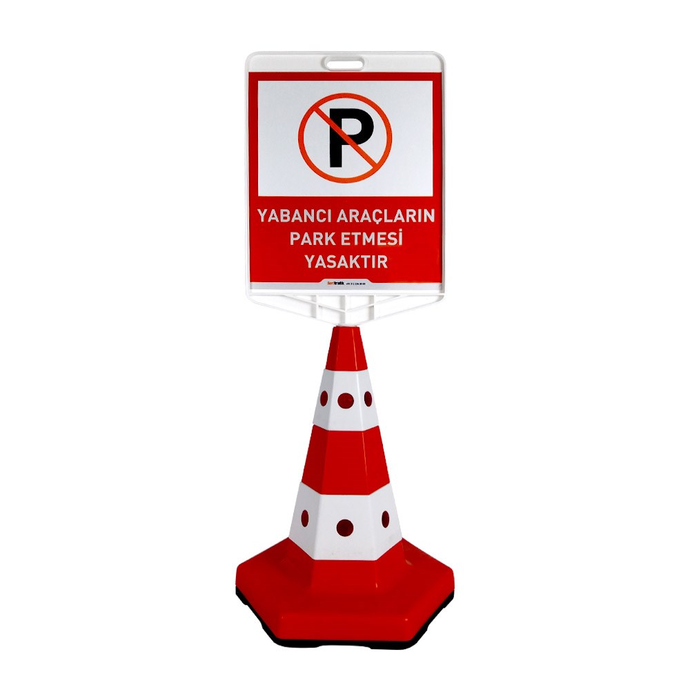 Yabancı Araçların Park Etmesi Yasaktır Logo Çift Taraf Baskı Klasik Kedi Gözlü Ağırlıklı Koni Seti Trafik DubasıTrafik Konisi Setleri