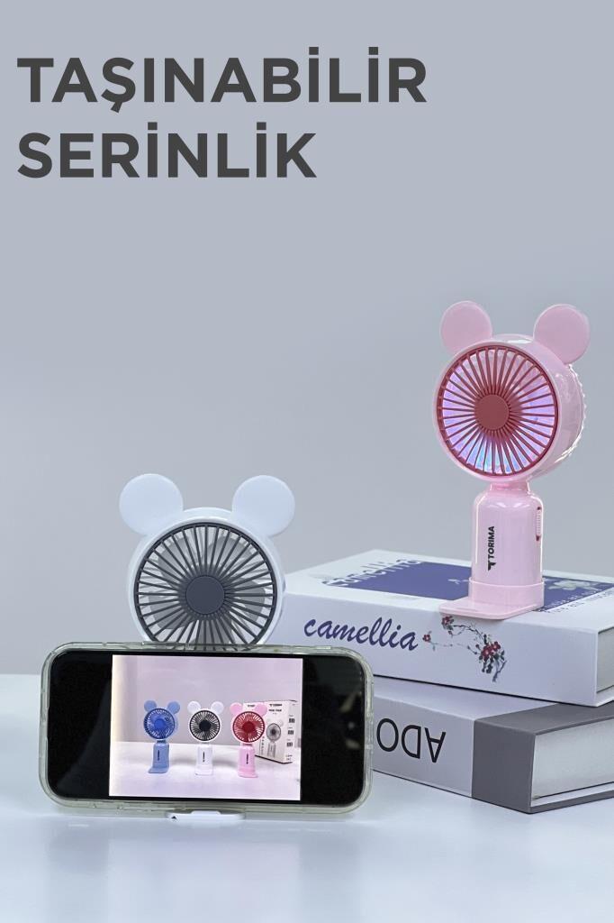 Torima F-12 3 Renk Mini Taşınabilir Fan Şarjlı 2 Kademeli Ledli Ayıcık Kulak Vantilatör Klima Soğutucu Fan Kategori