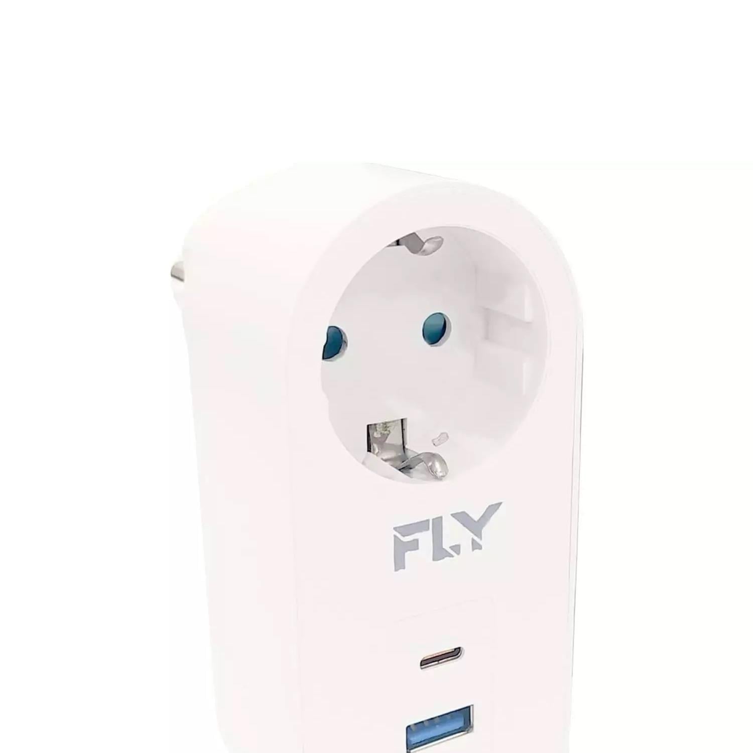 FLY 3400-01 TERMAL AKIM KORUMALI 1*PRİZ 2*USB 2.1 TYPE-A 1*USB 3.0 TYPE-C 2.1A KUTULU BEYAZ