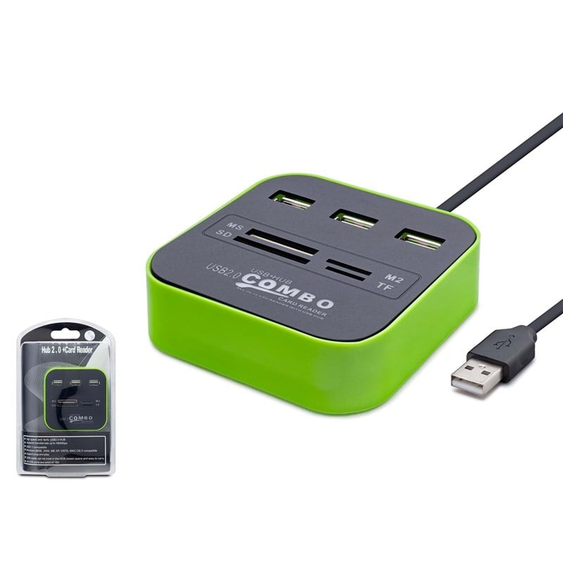 HADRON HDX7006 HUB USB 2.0 3 PORT+TF & SD & PRO DUO CARD READER