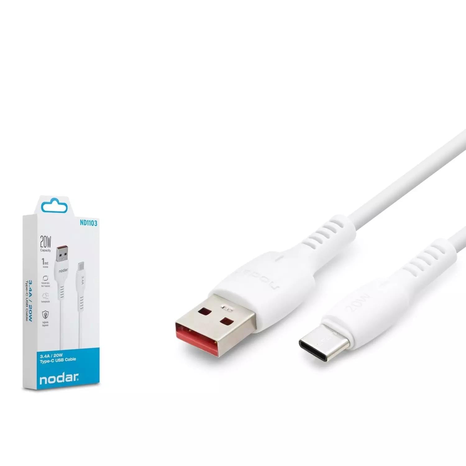 Nodar Nd1103 Usb To Type-C Kablo 3.4A 20W 1M Beyaz